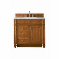 James Martin Vanities Bristol 36in Single Vanity, Saddle Brown w/ 3 CM Eternal Jasmine Pearl Quartz Top 157-V36-SBR-3EJP